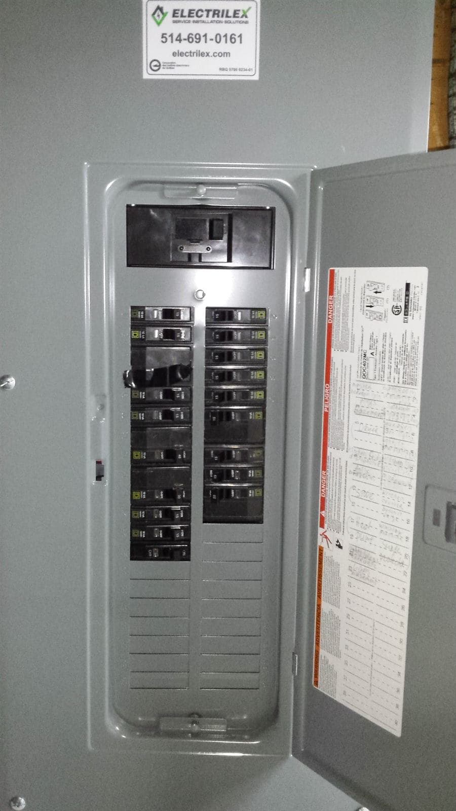 Residential electrical panel installed by Electrilex