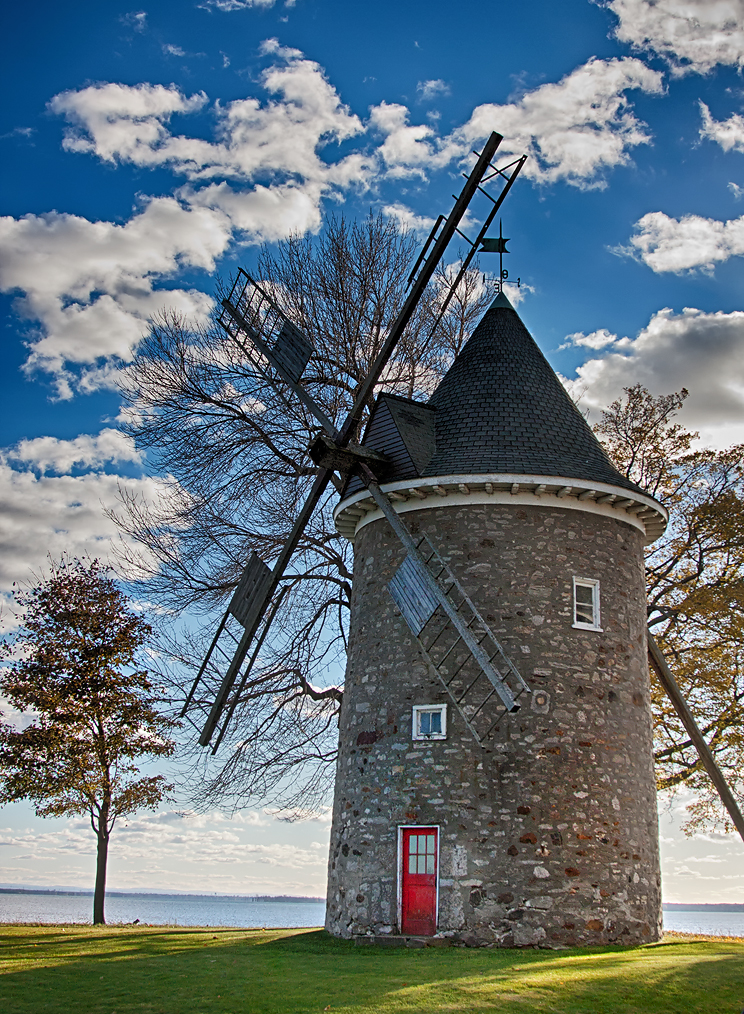Historic windmill in Pointe-Claire Village beside Lake Saint-Louis